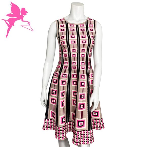 ISSA LONDON Fit and Flare Mod Print Knit Skater Dress - Picture 1 of 8